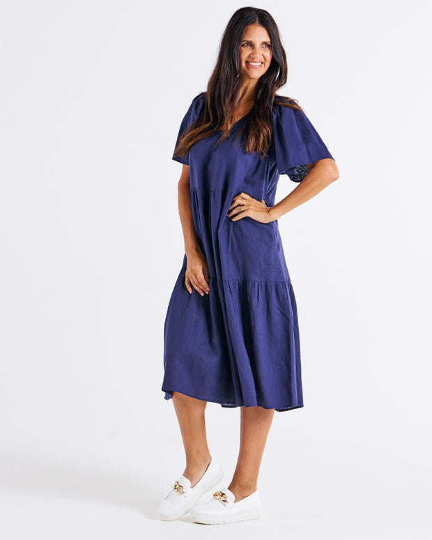 Betty Basics Regina Linen Dress - Navy