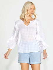 Sass Ruby Frill Sleeve Top - White