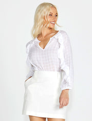 Sass Ruby Frill Sleeve Top - White