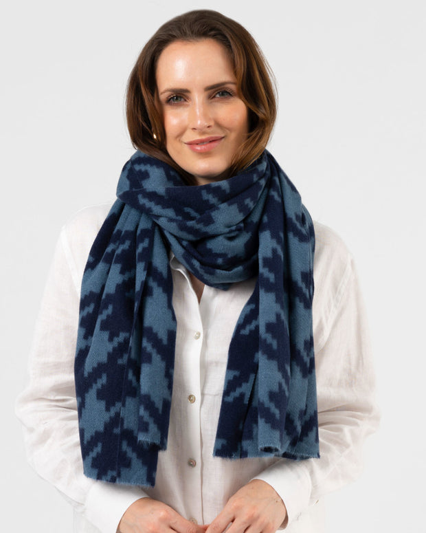 Stella + Gemma Scarf - Houndstooth Deep Blue