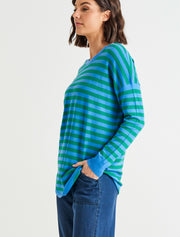 Betty Basics Sophie Knit Jumper - Green/Blue Stripe