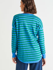 Betty Basics Sophie Knit Jumper - Green/Blue Stripe