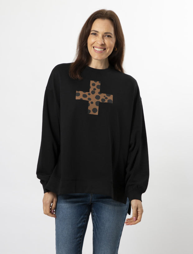 Stella + Gemma Sunday Sweater - Black Choco Cheetah Cross