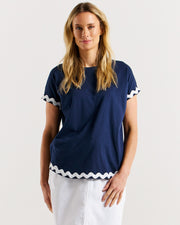 Betty Basics Sunny Tee - Navy-White Ric Rac