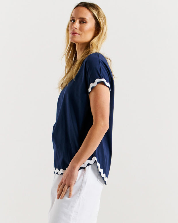 Betty Basics Sunny Tee - Navy-White Ric Rac