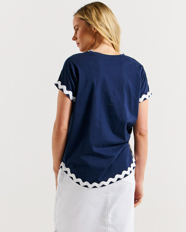 Betty Basics Sunny Tee - Navy-White Ric Rac