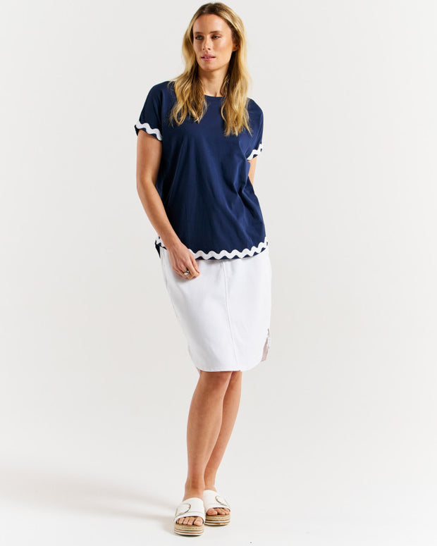 Betty Basics Sunny Tee - Navy-White Ric Rac