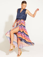 Fate + Becker Sunset Dream Pleated Midi Skirt - Sunset Stripe