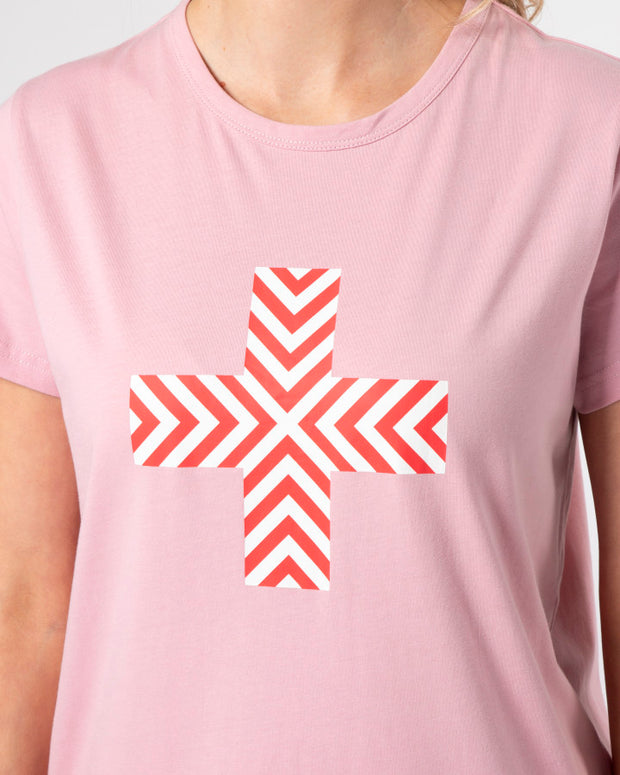 Stella + Gemma T-Shirt - Blush Red Chevron Cross