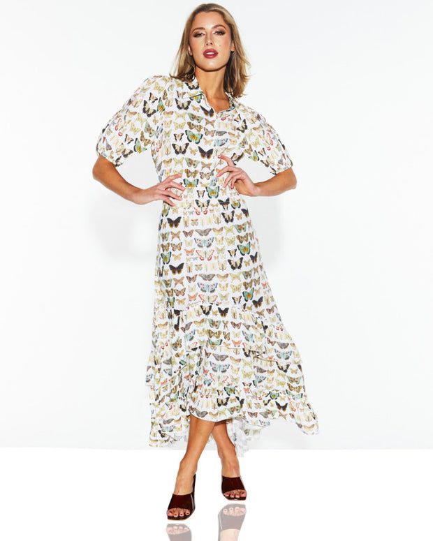 Fate + Becker Taking Flight Shirt Dress - White Butterfly