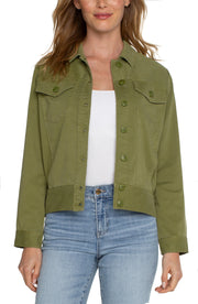 Liverpool Trucker Jacket With Elastic Back Waist - Eucalyptus