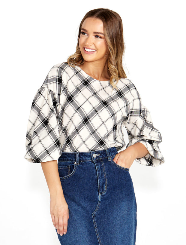 Sass Valentina Bias Blouse - Check