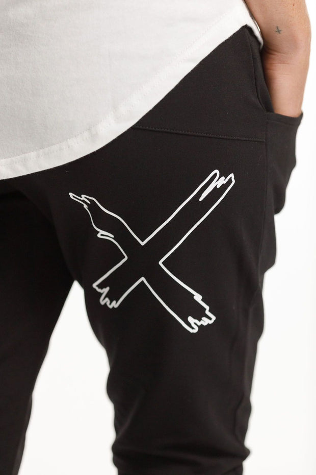 Home-lee Winter Weight Apartment Pants - Black with White X Outline