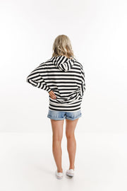 Home-lee Ellen Hooded Sweatshirt - Black & White stripes